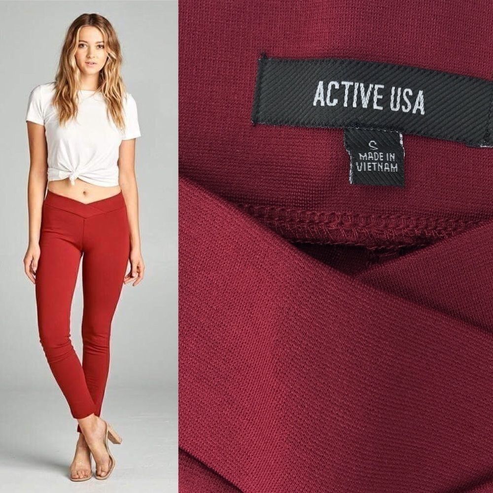 New BURGUNDY seagull elastic waist skinny pointe
